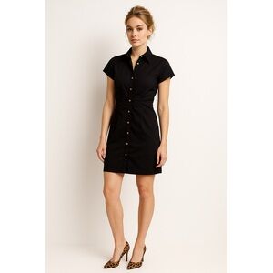 Vince Camuto Dress Black Collared Button Front Cap Sleeve Size 2